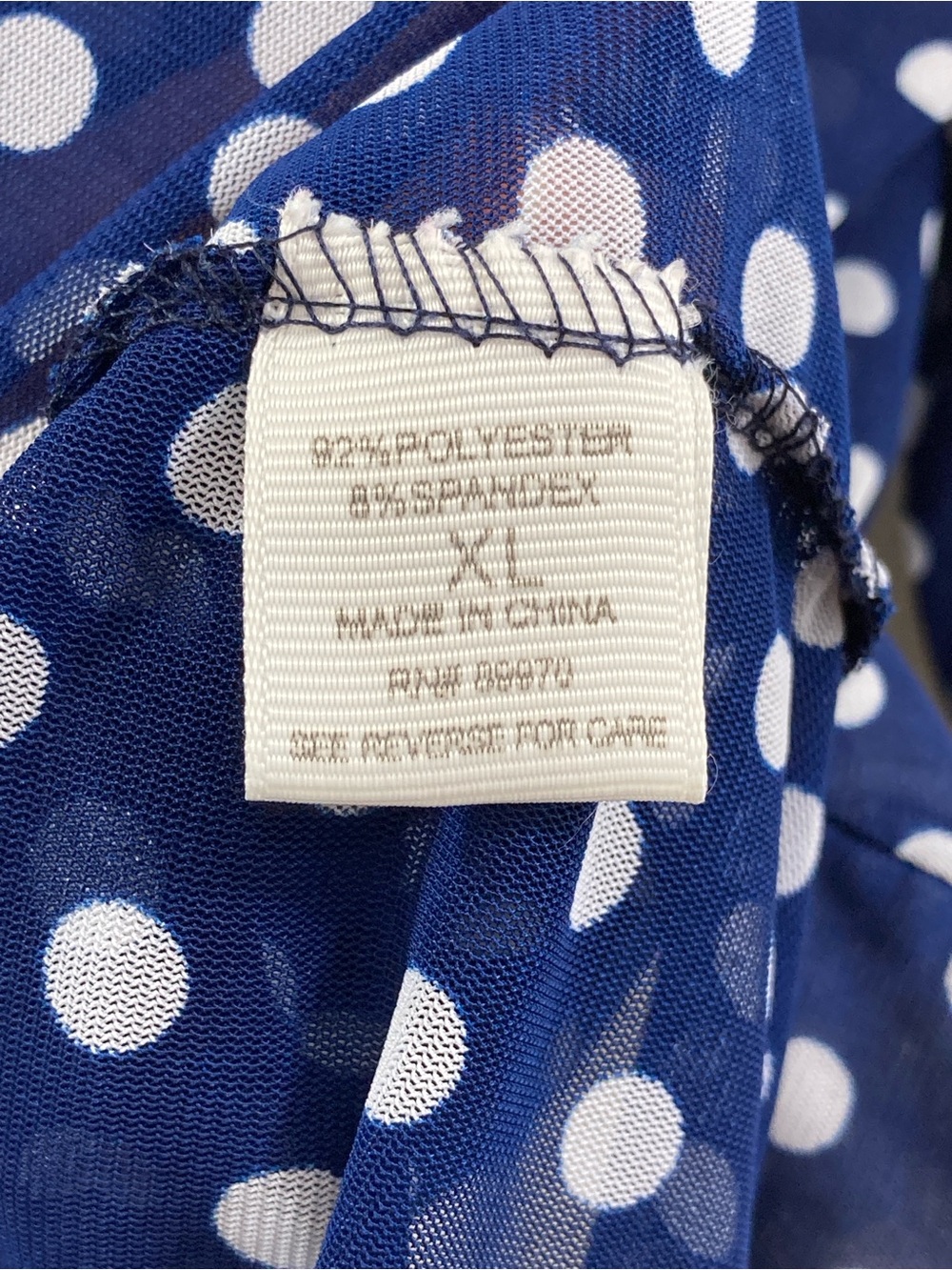Eden & Olivia Sheer Polka Dot Blouse Size XL Blue White Roll Tab Top - Picture 13 of 15